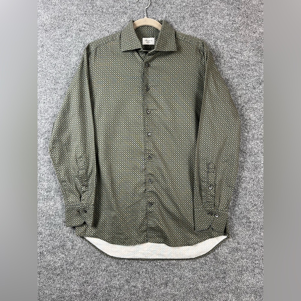 Stenstroms Shirt Men M Green Patterned Cotton Button Down Collared Office Career